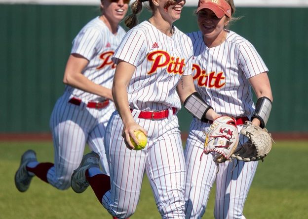 After Heather Arnett stole a homerun from the Missouri S&T Miners, she was mobbed by teammates on the way back to the dugout on Saturday, March 4, 2023, at the Pitt State Softball Complex. Photo credit to Alex Perry.