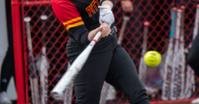 PSU catcher Gracie Sullivan in the batters box trying to extend the Gorillas lead in the second game of the double header against the Northeastern State Riverhawks on Sunday, March 26 at the Pitt State Softball Complex. Photo Credit to Alex Perry.