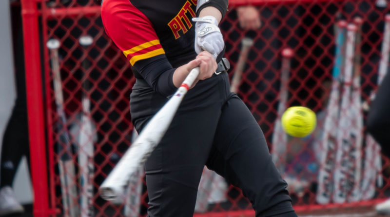 PSU catcher Gracie Sullivan in the batters box trying to extend the Gorillas lead in the second game of the double header against the Northeastern State Riverhawks on Sunday, March 26 at the Pitt State Softball Complex. Photo Credit to Alex Perry.